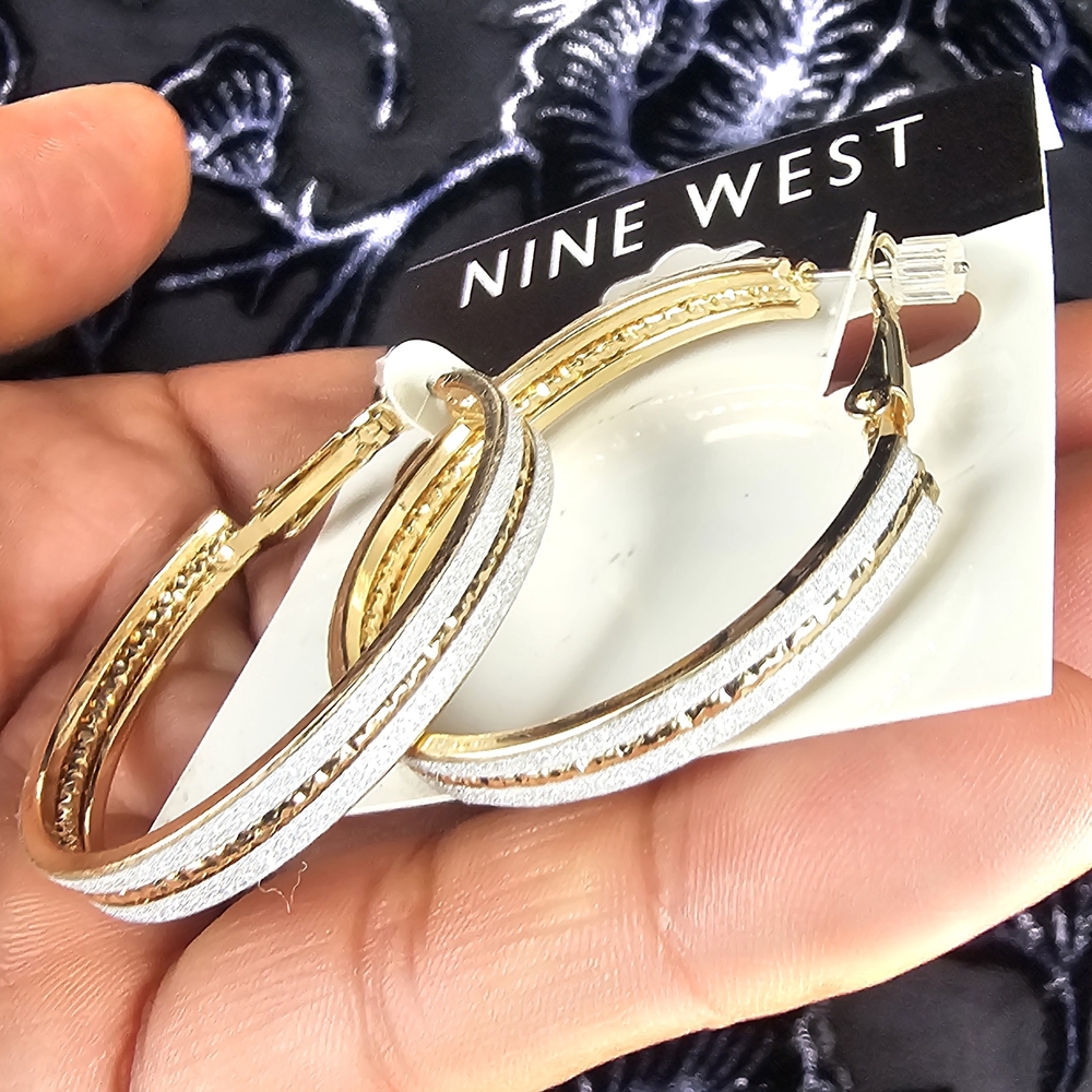 Nine West Two-Tone Gold and Silver Hoop Earrings